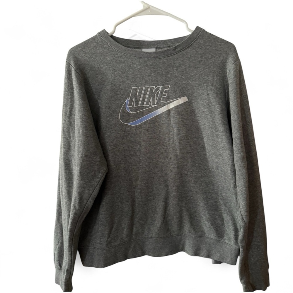 NIKE Gradient Swoosh Crew Neck Sweatshirt Grey/Blue XS - Picture 2 of 6
